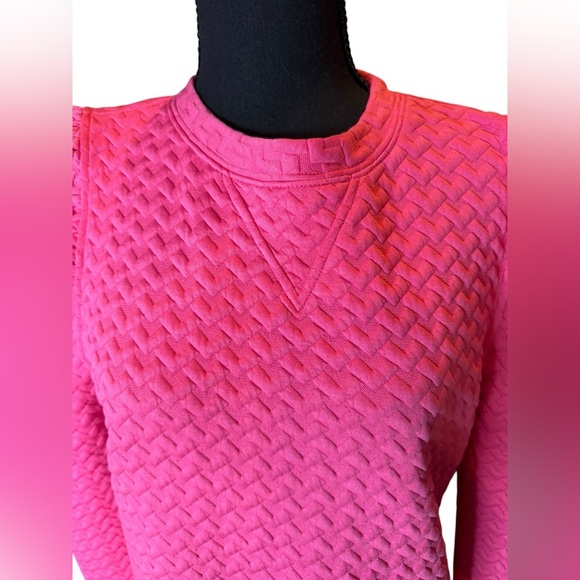 Fate Sweater Women’s Puff Sleeves Pink Thick Hem with V Design Size Small - Picture 2 of 7